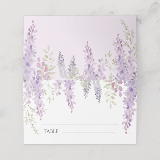 Elegante Lila Wisteria Blume Hochzeit Platzkarte (Außenseite Aufgefaltet)