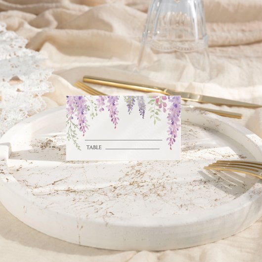 Elegante Lila Wisteria Blume Hochzeit Platzkarte
