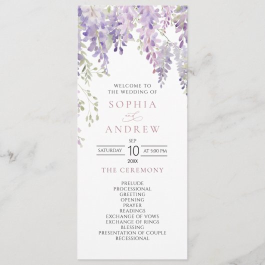 Elegante Lila Wisteria Blume Hochzeitsprogramme Programm (Vorderseite)