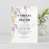 Elegante Lila Wisteria Blume Moderne Kunst, Dichtu Einladung (Stehend Vorderseite)