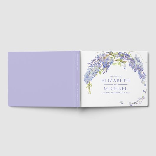 Elegante Lila Wisteria Botanical Script Wedding Gästebuch (Voll)