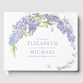 Elegante Lila Wisteria Botanical Script Wedding Gästebuch