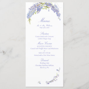 Elegante Lila Wisteria Botanical Script Wedding Menükarte