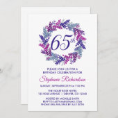Elegante Lila Wreath 65. Geburtstagsparty Einladung (Vorne/Hinten)