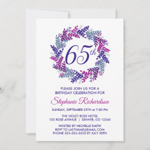 Elegante Lila Wreath 65. Geburtstagsparty Einladung