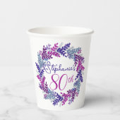 Elegante Lila Wreath 80. Geburtstagsparty Pappbecher (Rückseite)