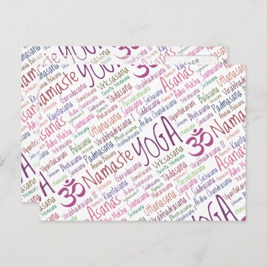 Elegante Lila Yoga-Positionen Word Cloud-Muster Postkarte (Vorne/Hinten)