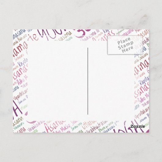 Elegante Lila Yoga-Positionen Word Cloud-Muster Postkarte (Rückseite)