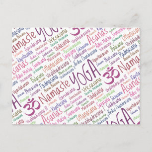 Elegante Lila Yogapositionen Word Cloud-Muster Postkarte