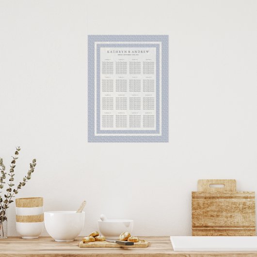 Elegante Lilac Blue Seigaiha Hochzeitstabelle Poster (Küche)