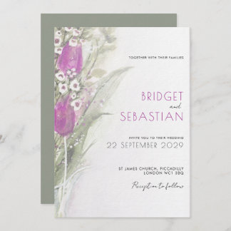 Elegante Lilac Blumen & Salbei Hochzeit Einladung