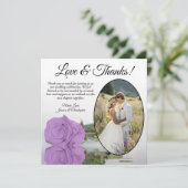 Elegante Lilac Lila Rose mit Oval Foto Hochzeit Dankeskarte (Stehend Vorderseite)
