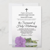 Elegante Lilac Lila Rose Moderne katholische Hochz Einladung (Vorderseite)
