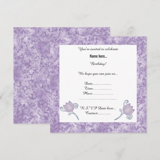 ELEGANTE LILAC MARBLE TULIP PARTY EINLADUNG (Vorne/Hinten)