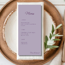 Elegante lilac Minimalistisch Wedding Menükarte