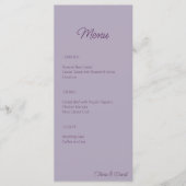 Elegante lilac Minimalistisch Wedding Menükarte (Vorderseite)