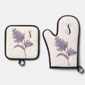 Elegante Lilac Monogram Pithalter - Personalisiert Ofenhandschuh & Topflappen-Set (Vorderseite)