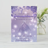 Elegante Lilac Rose Modernes Glitzer Kleid Einladung (Stehend Vorderseite)