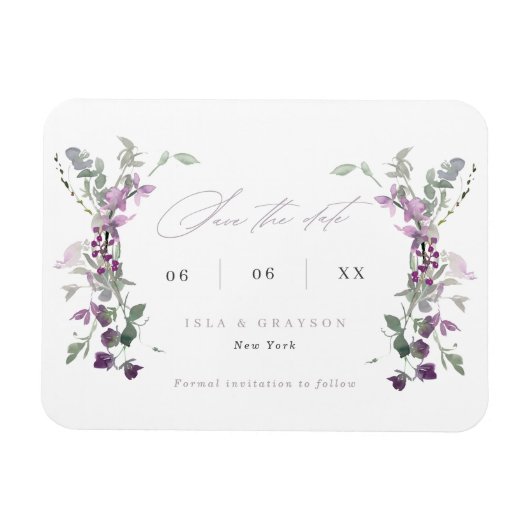 Elegante Lilac-Wildblumen, die das Datum speichern Magnet (Horizontal)