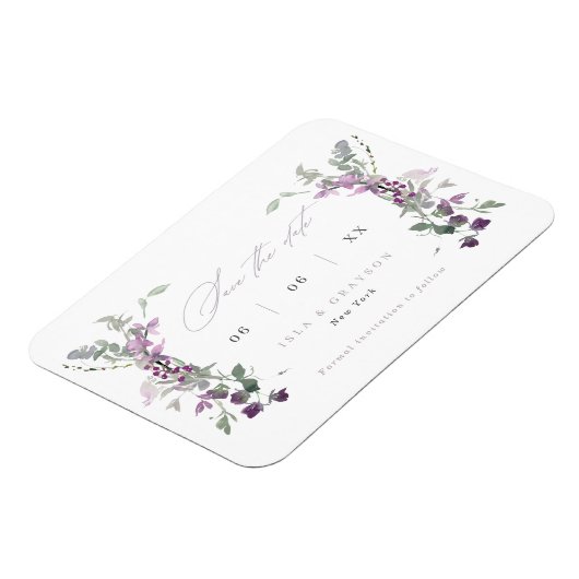 Elegante Lilac-Wildblumen, die das Datum speichern Magnet (Linke Seite)