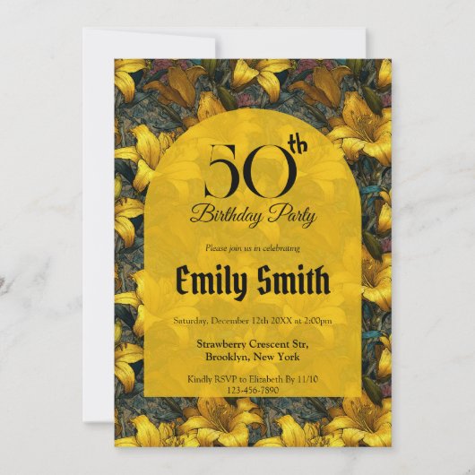 Elegante Lilien Akzent Überraschungsgeburtstag Einladung (Vorderseite)