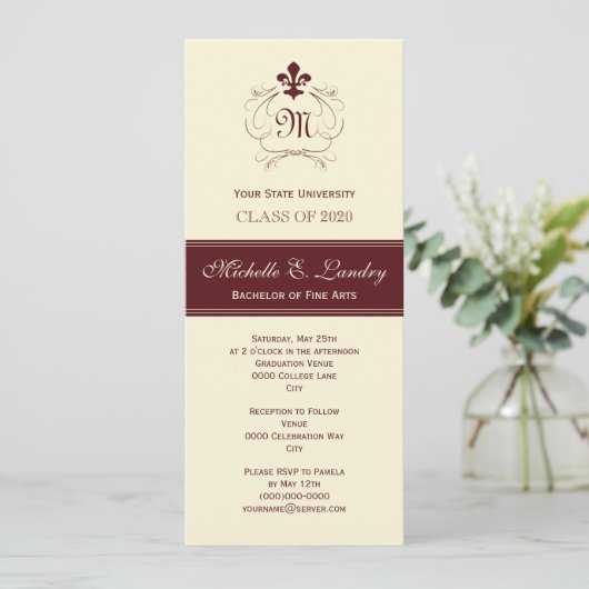 Elegante Lilien-formaler Abschluss (rot) Einladung (Stehend Vorderseite)