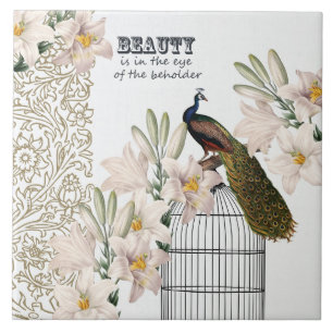 Elegante Lilien Pfau Fliese