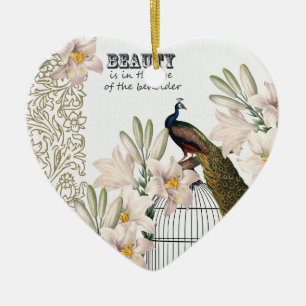 Elegante Lilien Pfauenherz Keramik Ornament