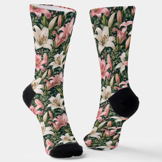 Elegante Lilien- und Blattkomposition Socken (Gewinkelt)