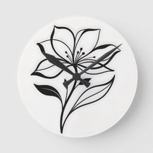 Elegante Lilienblütensilhouette Runde Wanduhr