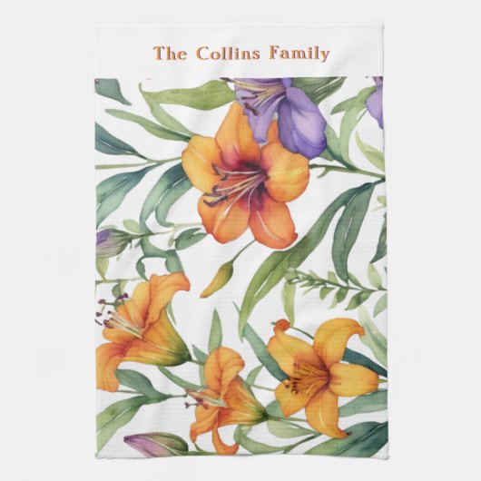 Elegante Lilies Botanical Lily Blume Geschirrtuch (Vertikal)