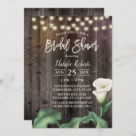 Elegante Lily Blume Rustikales Brautparty Einladung (Vorne/Hinten)