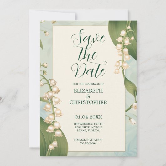 Elegante Lily im Tal Save the Date Hochzeit Einladung (Vorderseite)