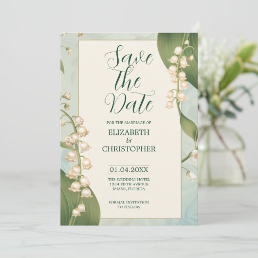 Elegante Lily im Tal Save the Date Hochzeit Einladung (Stehend Vorderseite)