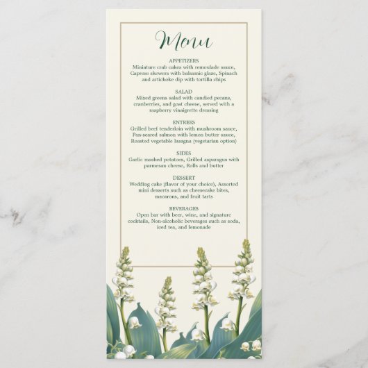 Elegante Lily of the Tal Hochzeit Menükarte (Vorderseite)