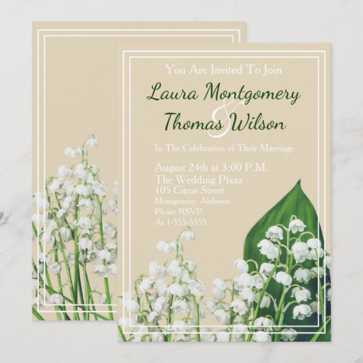 Elegante Lily of the Valley Blume Hochzeit Einladung (Vorne/Hinten)