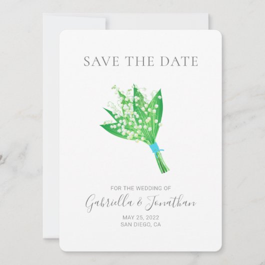 Elegante Lily of the Valley Bouquet Save the Date (Vorderseite)