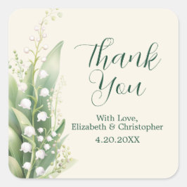 Elegante Lily of the Valley Wedding Danke Quadratischer Aufkleber