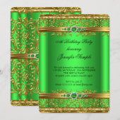 Elegante Limette Green Gold Damask Diamond Geburts Einladung (Vorne/Hinten)