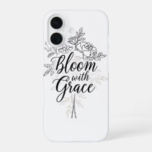 Elegante Line Art Blume Typografie iPhone 16 Hülle