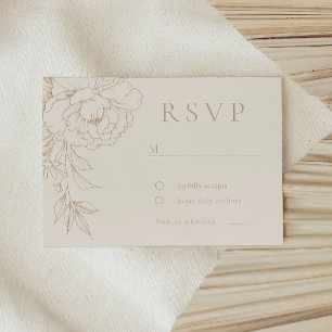 Elegante Line-Art Boho Vintage Blumenhochzeit RSVP Karte