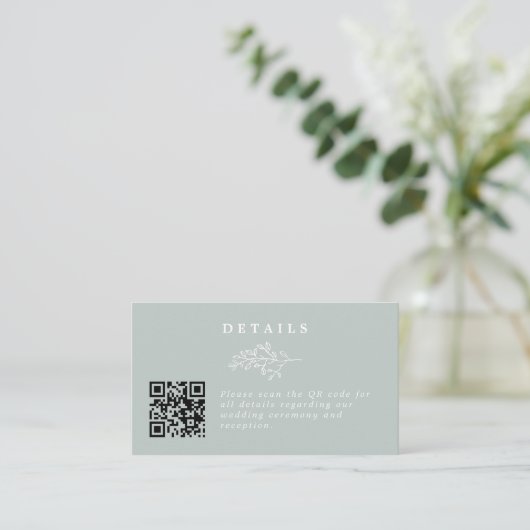 Elegante Line Art Leaf Sage Wedding QR Code Detail Begleitkarte (Stehend Vorderseite)