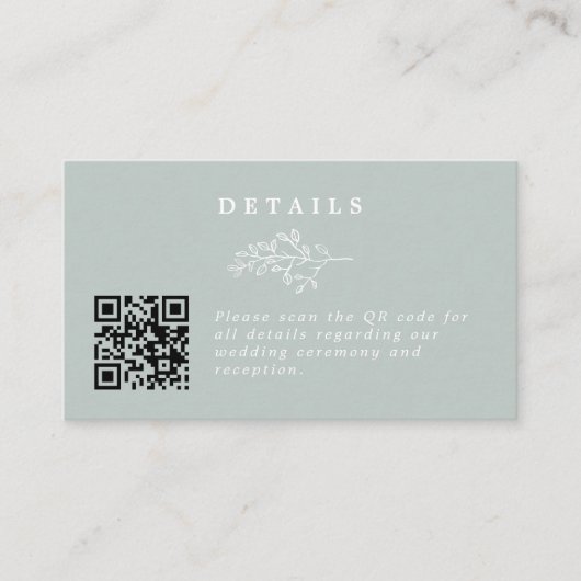Elegante Line Art Leaf Sage Wedding QR Code Detail Begleitkarte (Vorderseite)