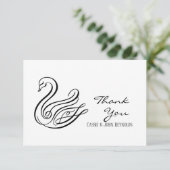 Elegante Line Art Swan Wedding Dankeschön Karte (Stehend Vorderseite)
