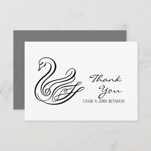 Elegante Line Art Swan Wedding Dankeschön Karte (Vorne/Hinten)