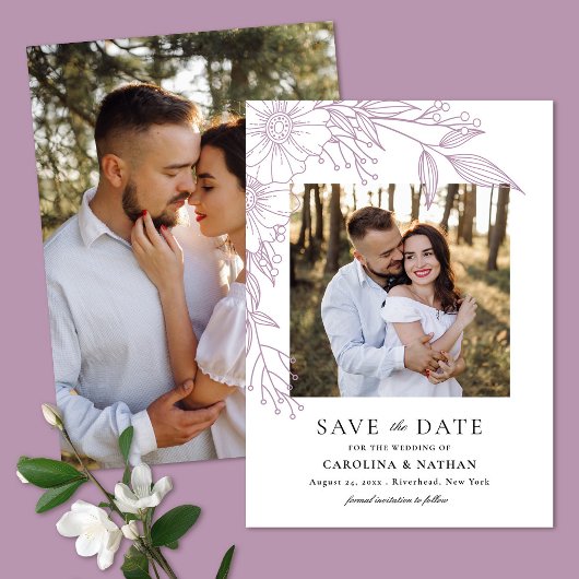 Elegante Line Gezeichnet Floral Lavender 2 Foto Ho Save The Date