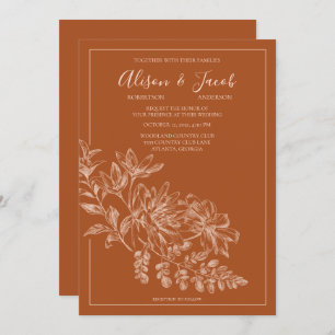 Elegante Line Gezeichnet Floral Terra Cotta Weddin Einladung