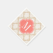 Elegante Linen Beige Damask Personalisiert Serviette (Ecke)