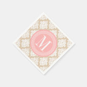Elegante Linen Beige Damask Personalisiert Serviette (Ecke)