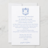 Elegante Linen Blue Wappen Monogram Wedding Einladung (Vorderseite)